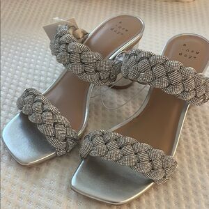 A New Day Silver Heeled Sandals with Rhinestone Braided Straps